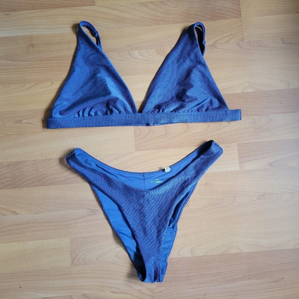 Aerie Blue Ribbed Two Piece Bikini Set Top Size XXL / Bottoms L